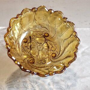 Indiana Glass Wild Rose Amber Carnival 9" Bowl